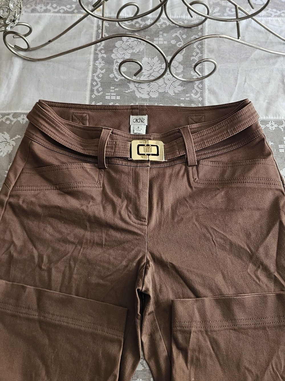 Cache Brown Pants with Gold Rectangular Buckle